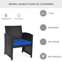 Kotek 4 Pieces Patio Furniture Set, Outdoor Rattan Wicker Patio Conversation Set, Outdoor Rattan Sofa And Table Set W/Cushions & Tempered Glass Tabletop For Garden, Lawn, Backyard (Navy)