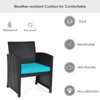 Kotek 4 Pieces Patio Furniture Set, Outdoor Rattan Wicker Patio Conversation Set, Outdoor Rattan Sofa And Table Set W/Cushions & Tempered Glass Tabletop For Garden, Lawn, Backyard (Turquoise)