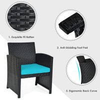 Kotek 4 Pieces Patio Furniture Set, Outdoor Rattan Wicker Patio Conversation Set, Outdoor Rattan Sofa And Table Set W/Cushions & Tempered Glass Tabletop For Garden, Lawn, Backyard (Turquoise)