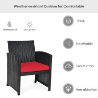 Kotek 4 Pieces Patio Furniture Set, Outdoor Rattan Wicker Patio Conversation Set, Outdoor Rattan Sofa And Table Set W/Cushions & Tempered Glass Tabletop For Garden, Lawn, Backyard (Red)