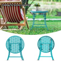 Teokj Folding Outdoor Side Tables Anti Rust Small Patio Table Round Metal End Table With Flower Cutouts For Porch Yard Balcony