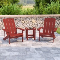 2 Pack Charlestown All-Weather Poly Resin Wood Adirondack Chairs With Side Table In Red