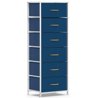 Waytrim Dresser Storage Tower, 6 Fabric Organizer Drawers, Wide Chest Of Drawers For Closet Boys & Girls Bedroom, Bedside Furniture, Steel Frame, Wood Top, Fabric Bins, Easy Installation (Navy Blue)