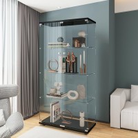 Beauty4U Glass Display Cabinet With 4 Shelves 2 Doors Curio Cabinets For Living Room Bedroom Office Black Floor Standing Gla