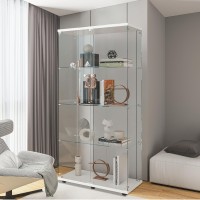 Beauty4U Glass Display Cabinet With 4 Shelves 2 Doors Curio Cabinets For Living Room Bedroom Office White Floor Standing Gla