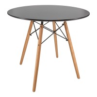 Leisuremod Dover Round Bistro Top Dining Table With Natural Wood Eiffel Base, Black