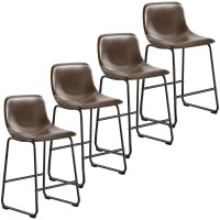 Counter Stools Set Of 4, 24 Inch Counter Height Bar Stools Hold Up To 500 Lbs, Faux Leather Counter Stools With Metal Legs & Soft Backrest, Armless Dining Chairs For Kitchen Island Coffee Shop, Brown