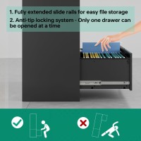 Letaya Metal Lateral File Cabinets With Lock,2 Drawer Steel Wide Filing Organization Storage Cabinets,Home Office Furniture For Hanging Files Letter/Legal/F4/A4 Size (Blcak-2 Drawer)