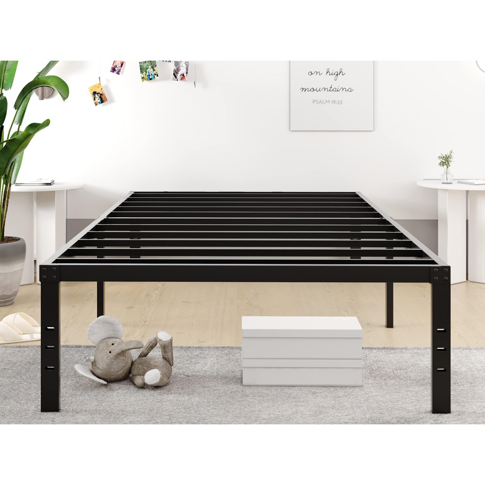 Fschos 18 Inch Metal-Bed-Frame Twin-Xl/No Box Spring Needed/Reinforced Steel Slats Support/Heavy Duty Mattress Foundation/Easy Assembly/Noise Free/Black