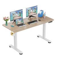 Electric Standing Desk Adjustable Height, 48 X 24 Inch Sit Stand Desk With Double Metal Crossbeam Structure, 4 Memory Heights, 27\'\'-45\'\' Lifting Range Stand Up Desk(Oak Tabletop With White Frame)