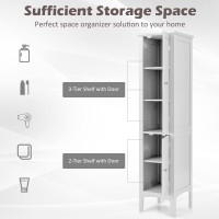 Giantex Storage Cabinet Bathroom High Cabinet With 5 Tier Storage Shelves, Freestanding Slim Cabinet, Tall Organizer For Kitchen, Living Room, Linen Tower Narrow Floor Cabinet (White)