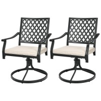 Giantex 2 Pack Swivel Outdoor Chairs, Set Of 2 Patio Dining Rocking Chairs With Soft Cushions, Round Steel Base, Porch Garden Backyard Lawn Poolside Beige