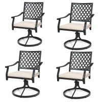 Giantex 4 Pieces Swivel Outdoor Chairs, Set Of 2 Patio Dining Rocking Chairs With Soft Cushions, Round Steel Base, Porch Garden Backyard Lawn Poolside Beige