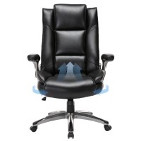 High Back Executive Office Chair-Ergonomic Bonded Leather Computer Chair With Flip-Up Arms, Adjustable Tilt Tension, Padded Armrests, Swivel Rolling Home Desk Chair-Black,300Lbs