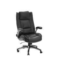 High Back Executive Office Chair-Ergonomic Bonded Leather Computer Chair With Flip-Up Arms, Adjustable Tilt Tension, Padded Armrests, Swivel Rolling Home Desk Chair-Black,300Lbs