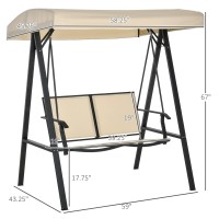 Outsunny 2-Person Patio Swings With Canopy, Outdoor Canopy Swing With Adjustable Shade, Breathable Mesh Seats And Steel Frame For Garden, Poolside, Backyard, Beige