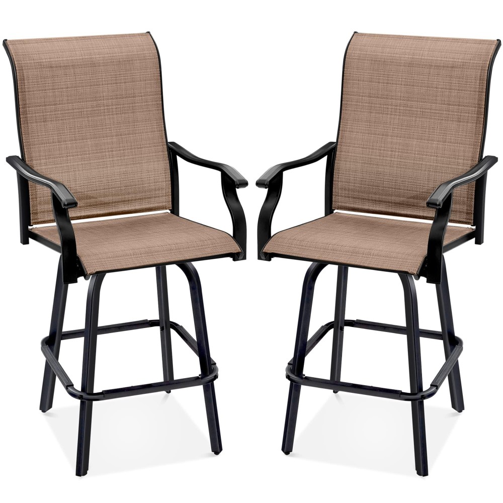 Best Choice Products Set Of 2 Swivel Barstools Bar Height Outdoor Chairs 360 Rotating Patio Bar Stools Wallweather Mesh 300