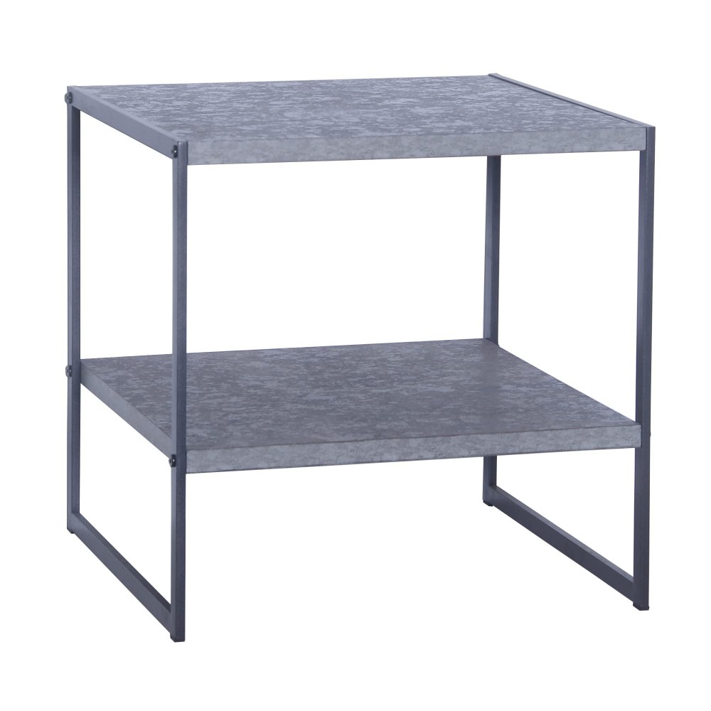 Household Essentials Jamestown Square Side End Table With Storage Shelf Rustic Slate Concrete And Black Metal Grey