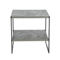 Household Essentials Jamestown Square Side End Table With Storage Shelf Rustic Slate Concrete And Black Metal Grey