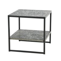 Household Essentials Jamestown Square Side End Table With Storage Shelf Rustic Slate Concrete And Black Metal Grey