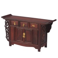 Qianwan Meditation Table Personal Wood Stand With Storage , Small Wooden Shrine Altar Cabinet Hand Carved,Meditation Buddhist Puja Statues Door And Drawer F, Brown, 11.3 X 2.76 X3.82 In