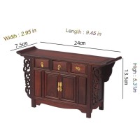 Qianwan Meditation Table Personal Wood Stand With Storage , Small Wooden Shrine Altar Cabinet Hand Carved,Meditation Buddhist Puja Statues Door And Drawer F, Brown, 11.3 X 2.76 X3.82 In