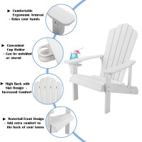 Homehua Hard Plastic Adirondack Chair Weather Resistant With Cup Holder Imitation Wood Stripes Easy To Assemble Maintain Ou