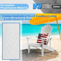 Homehua Hard Plastic Adirondack Chair Weather Resistant With Cup Holder Imitation Wood Stripes Easy To Assemble Maintain Ou