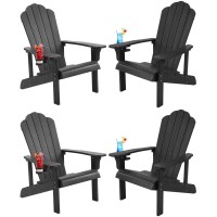 Homehua Adirondack Chair Set Of 4 Adirondack Chair Weather Resistant With Cup Holder Imitation Wood Stripes Easy To Assemble