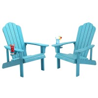 Adirondack Chair Set Of 2 Adirondack Chair Weather Resistant With Cup Holder Imitation Wood Stripes Easy To Assemble Outdoor