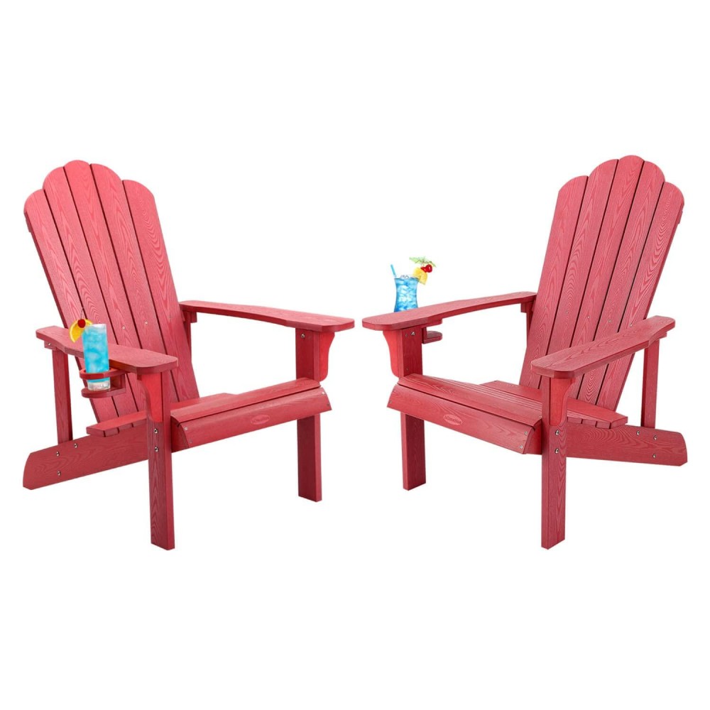 Homehua Adirondack Chair Set Of 2 Adirondack Chair Weather Resistant With Cup Holder Imitation Wood Stripes Easy To Assemble