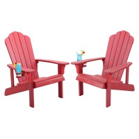 Homehua Adirondack Chair Set Of 2 Adirondack Chair Weather Resistant With Cup Holder Imitation Wood Stripes Easy To Assemble