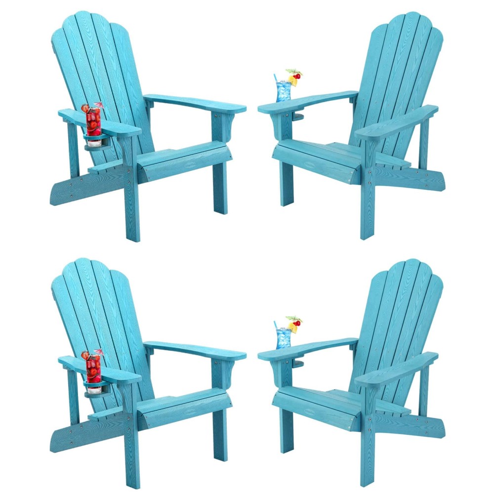 Adirondack Chair Set Of 4 Adirondack Chair Weather Resistant With Cup Holder Imitation Wood Stripes Easy To Assemble Outdoor