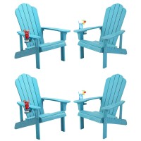 Adirondack Chair Set Of 4 Adirondack Chair Weather Resistant With Cup Holder Imitation Wood Stripes Easy To Assemble Outdoor