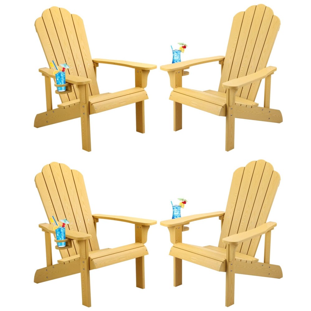 Homehua Adirondack Chair Set Of 4 Adirondack Chair Weather Resistant With Cup Holder Imitation Wood Stripes Easy To Assemble