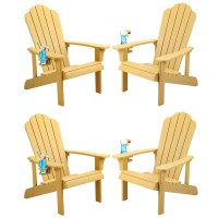 Homehua Adirondack Chair Set Of 4 Adirondack Chair Weather Resistant With Cup Holder Imitation Wood Stripes Easy To Assemble