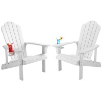 Homehua Adirondack Chair Set Of 2 Adirondack Chair Weather Resistant With Cup Holder Imitation Wood Stripes Easy To Assemble