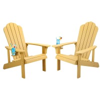 Homehua Adirondack Chair Set Of 2 Adirondack Chair Weather Resistant With Cup Holder Imitation Wood Stripes Easy To Assemble