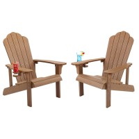 Adirondack Chair Set Of 2 Adirondack Chair Weather Resistant With Cup Holder Imitation Wood Stripes Easy To Assemble Outdoor