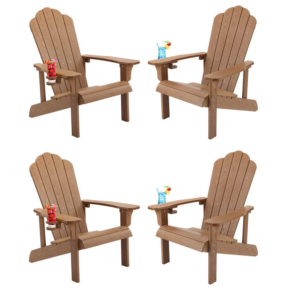 Adirondack Chair Set Of 4 Adirondack Chair Weather Resistant With Cup Holder Imitation Wood Stripes Easy To Assemble Outdoor