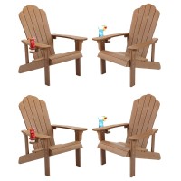 Adirondack Chair Set Of 4 Adirondack Chair Weather Resistant With Cup Holder Imitation Wood Stripes Easy To Assemble Outdoor