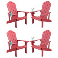 Homehua Adirondack Chair Set Of 4 Adirondack Chair Weather Resistant With Cup Holder Imitation Wood Stripes Easy To Assemble