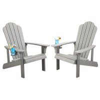 Homehua Adirondack Chair Set Of 2 Adirondack Chair Weather Resistant With Cup Holder Imitation Wood Stripes Easy To Assemble