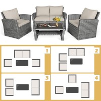 Happygrill 4 Pieces Conversation Set Outdoor Patio Rattan Furniture Set With Cushions And Coffee Table, Sectional Wicker Sofa Set For Garden Porch Balcony Poolside