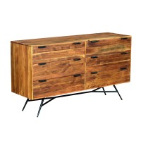 58 Inch Acacia Wood Sideboard with 6 Drawers and Iron Base, Brown(D0102H7ULP6)