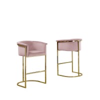 24 Pink Velvet Upholstered Counter Height with Gold Base Single