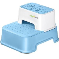 Two Step Stool For Kids, Double Up Baby Child Toddler Stepping Stool For Potty Training,Bathroom Sink,Kitchen,Toilet Stool With Anti-Slip Strips For Safety, Stackable, Wide Step (1 Pack Blue)