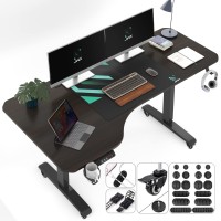 Jwx Standing Desk, L Shaped Adjustable Standing Desk, 63'' Corner Height Adjustable Desk With Cup Holder, Headphone Hook, Cable Manager, And Mouse Pad, Brown Panel