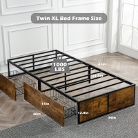 Gazhome Twin Xl Bed Frame With 2 Xl Storage Drawers Metal Platform Bed Frame With Footboard 9 Strong Metal Slat Supportno Box