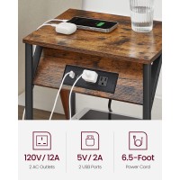 Vasagle End Table With Charging Station Set Of 2 Small Side Tables For Living Room Bedroom Nightstand With Outlets And Usb P